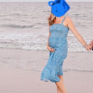 Blue Floral Smocked Midi Dress